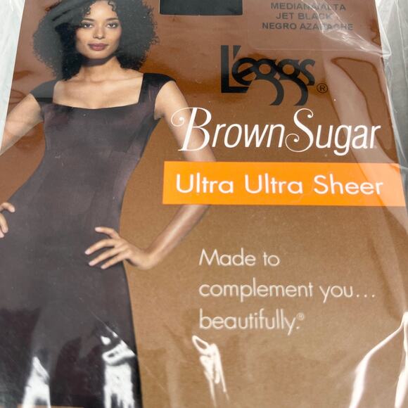 Lot of 2 L'eggs Brown Sugar Ultra Sheer Pantyhose M/T Jet Black Sandalfoot New - Picture 3 of 13